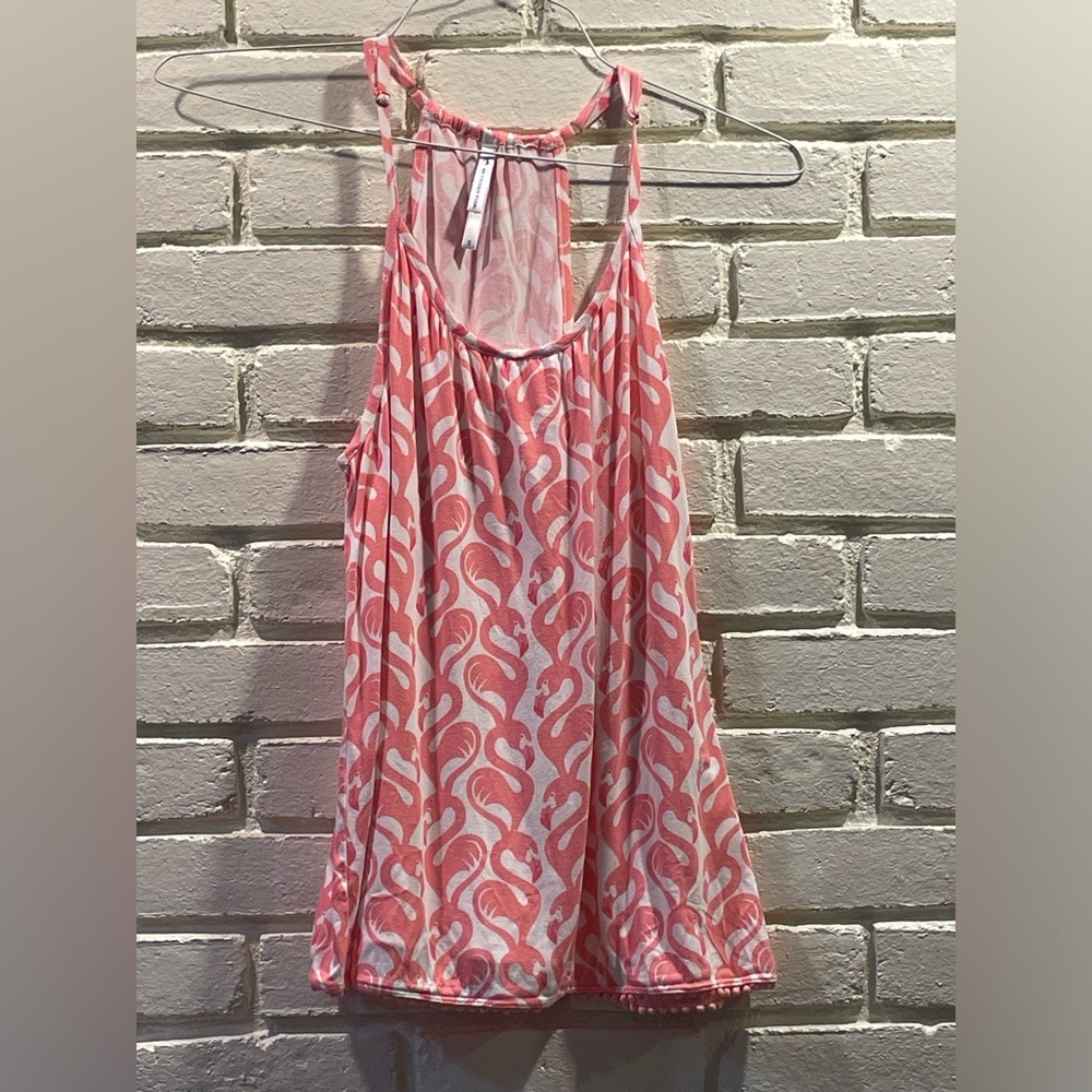 Women’s pink and white flamingo print tank top, southern tide, small